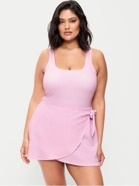 Old Navy Pique Side-Tie Swim Dress - Purple Gingham — XL — NWT